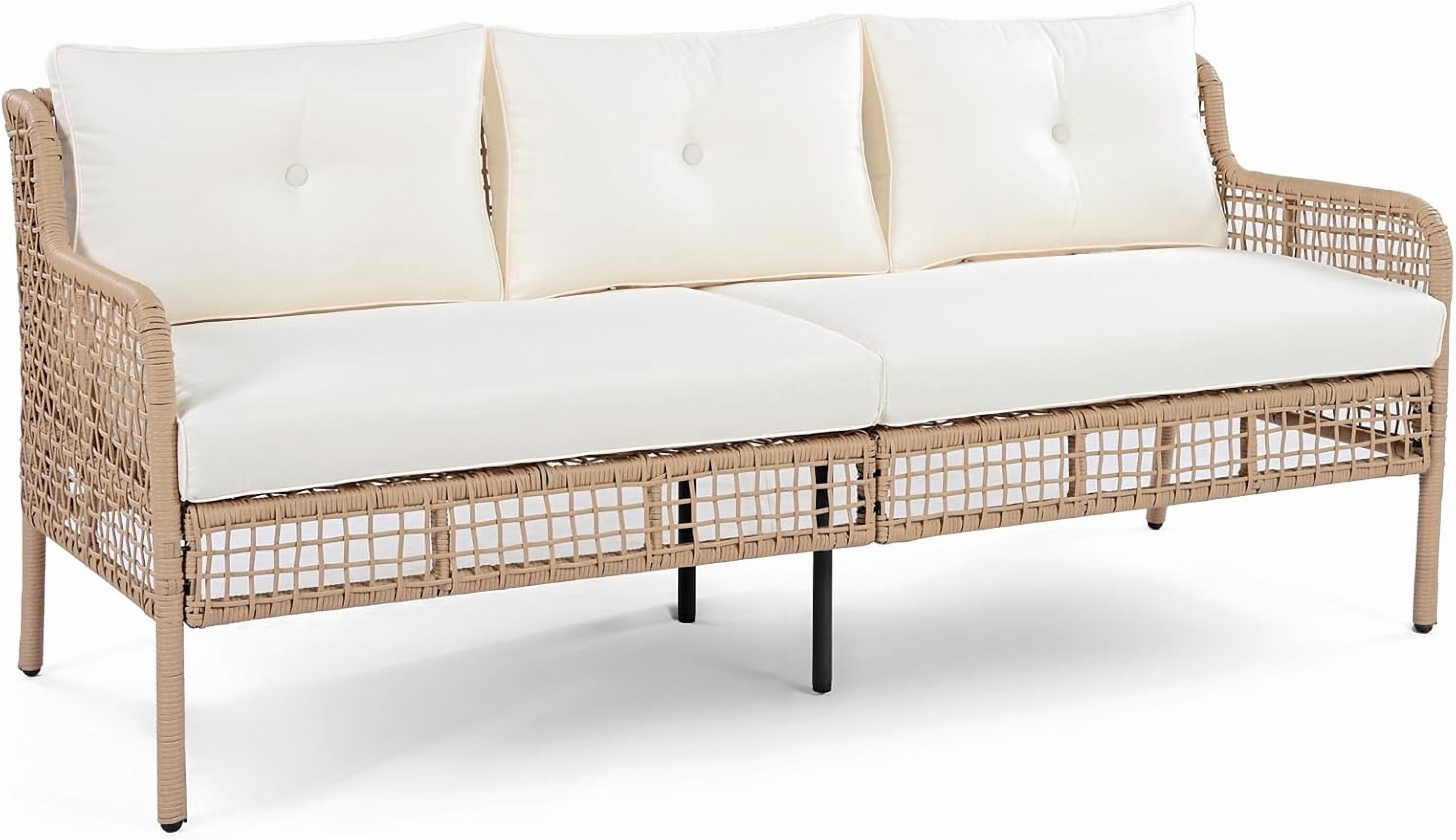 4-Piece Outdoor Wicker Patio Conversation Set with Swivel Chairs, 5-Person Rattan Sectional Seating, Beige for Backyard Poolside Deck