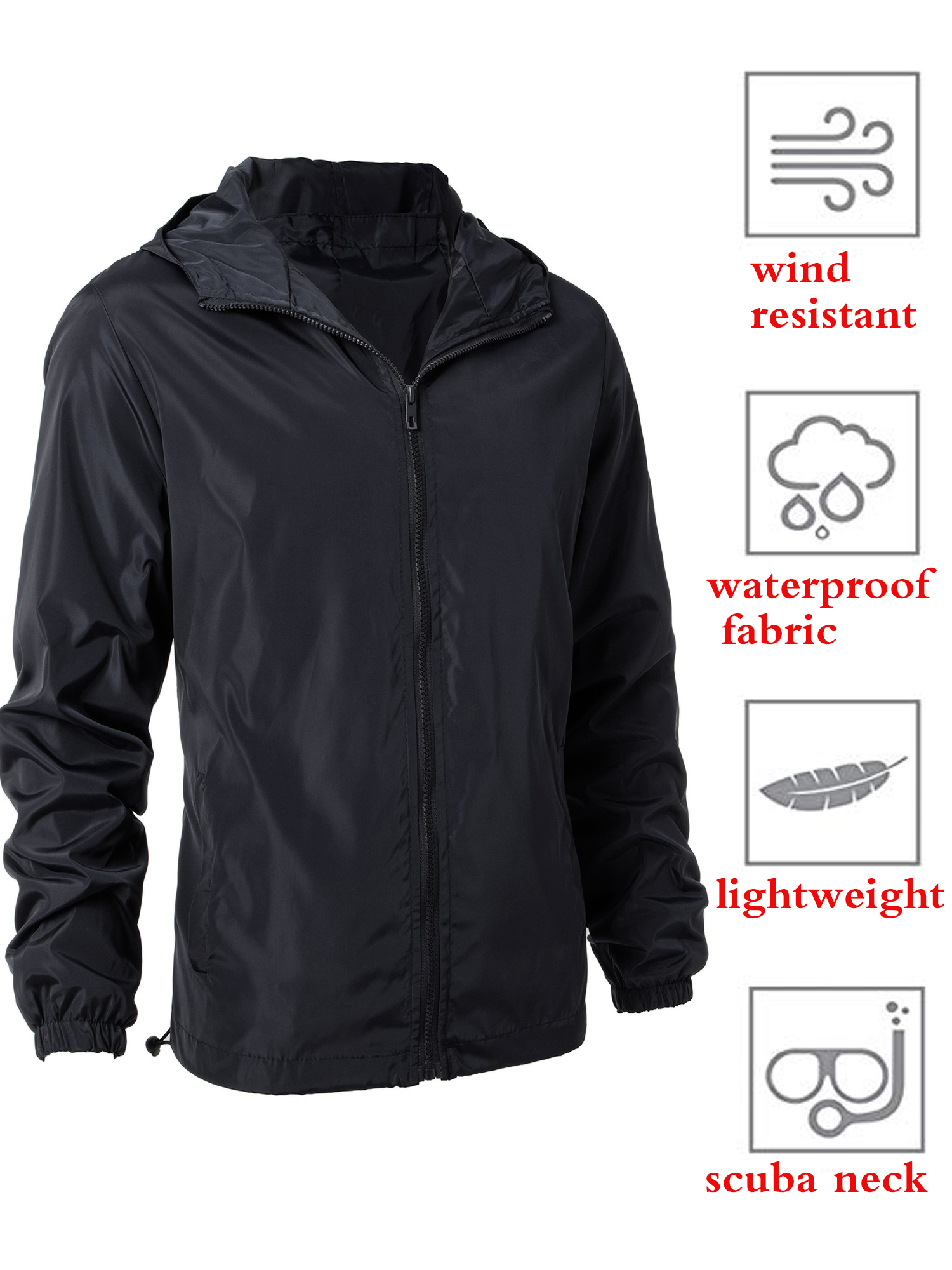 Youloveit Men's Winter Lightweight Jacket Windbreaker Waterproof Hooded Jackets Outdoor Sport Rain Jacket, Zip Up & Water-Resistant Size 4XL-7XL - image 5 of 8