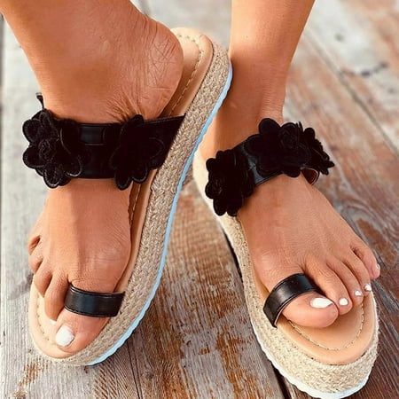 

Summer Savings! Zpanxa Slippers for Women Sandals Open Toe Flower Pattern Thick Bottom Flip Flop Weaving Slippers Flip Flops for Women Black 42