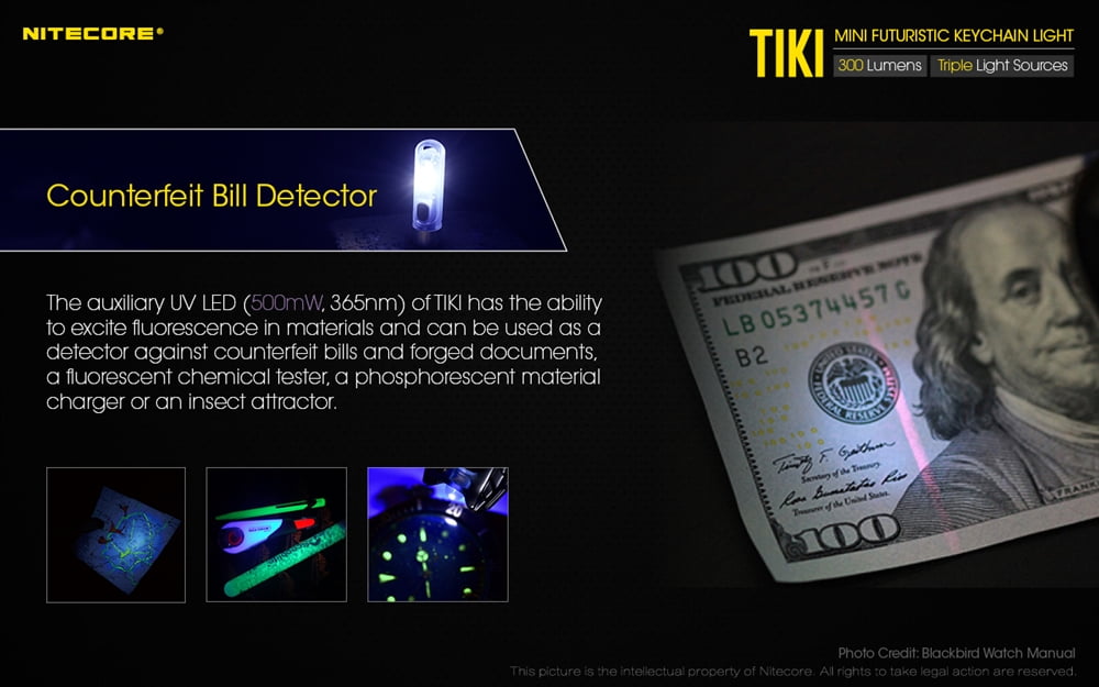 Nitecore TIKI GITD OSRAM P8 LED Rechargeable Keychain Flashlight, 300 Lumens, Green, 6952506406258