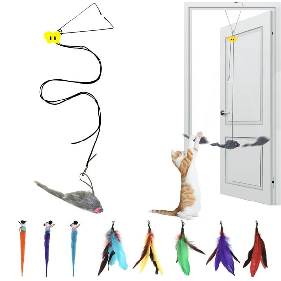 Interactive Cat Toys, Independent Play Hanging Door Cat Toys for Indoor Cats Kitten Exercise Toy for Bored Cats, Gray Mouse