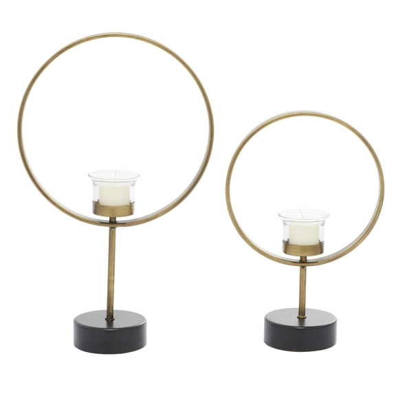 DecMode 2 Candle Gold Metal Circular Votive Candle Holder, Set of 2