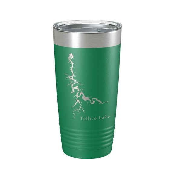 Tellico Lake Map Tumbler Travel Mug Insulated Laser Engraved Coffee Cup Tennessee 20 oz Green