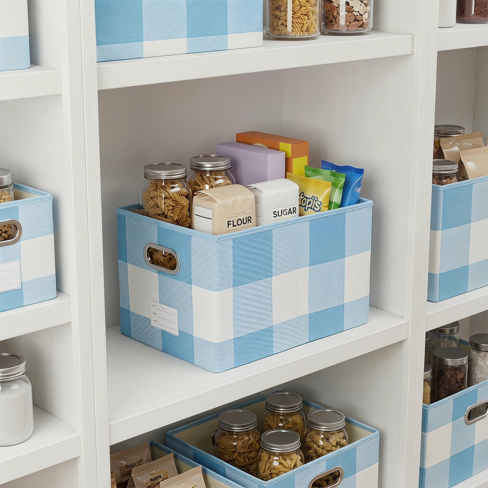 Unique Bargains Storage Bin with Handles for Shelves Closet Blue 11.8" x 16.9" x 10.6"