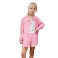 thumbnail image 1 of Hiiyo Girls 2Pcs Outfits Lightweight Long Sleeve Button Up Shirt Shorts Set, 1 of 7