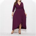 thumbnail image 5 of Efsteb Fall Fashion 2025 Plus Size Spring Dresses for Women V Neck Solid Color Formal Dress Long Sleeve Slit Cocktail Dresses (Hot Pink,XXXXL), 5 of 6