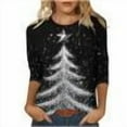 thumbnail image 2 of Tops for Women Plus Size Christmas Print 3/4 Sleeve Round Neck Casual T-shirt Loose Top Multicolor, 2 of 2