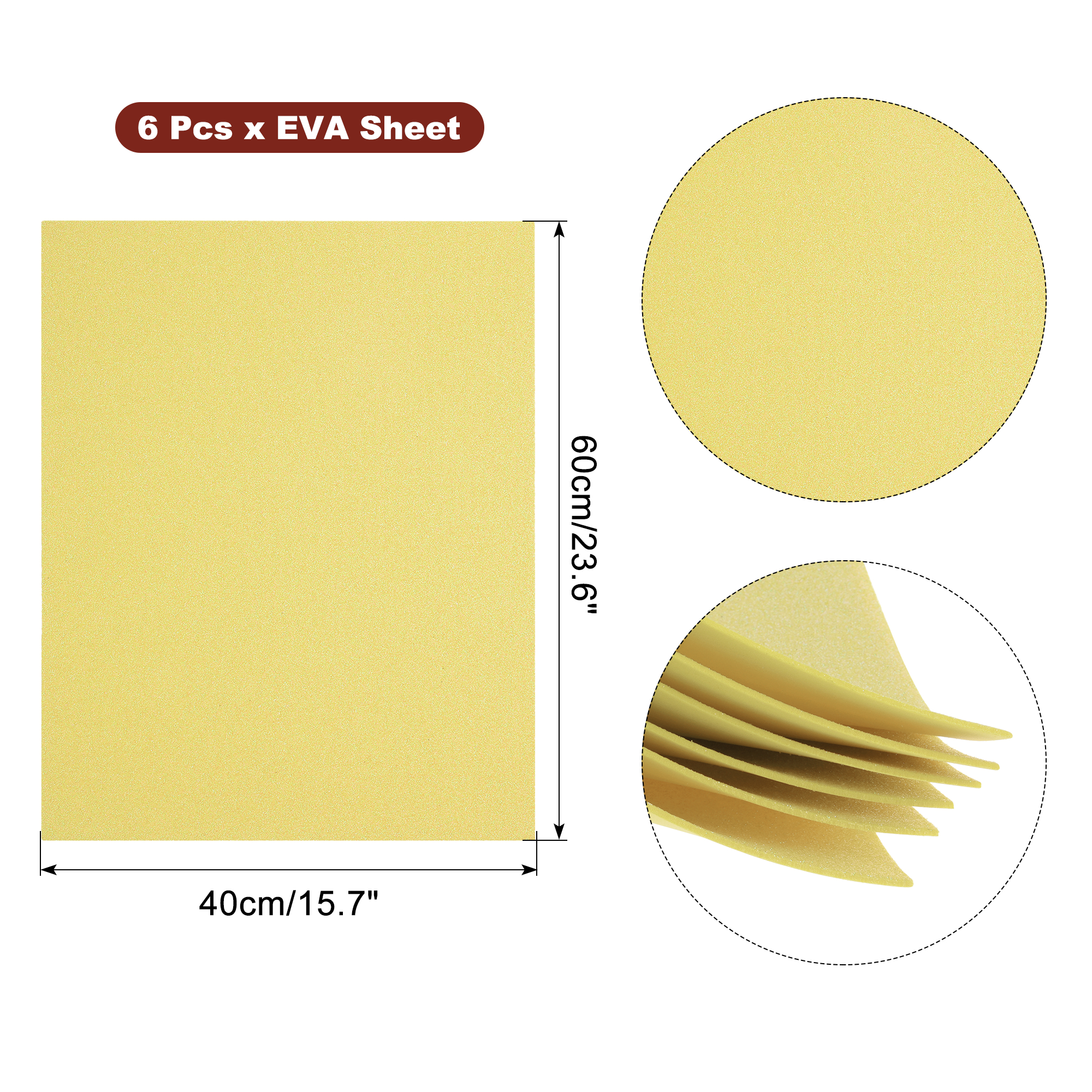 Uxcell Light Gold Shiny EVA Foam Sheets 23.6x15.7in 1.3mm Thick for Crafts DIY 6 Pcs