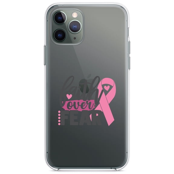 DistinctInk Clear Shockproof Hybrid Case for iPhone 12 MINI (5.4" Screen) - TPU Bumper Acrylic Back Tempered Glass Screen Protector - Pink Ribbon Cancer - Faith Over Fear