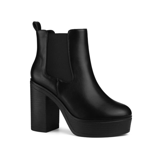 Unique Bargains Bottines Chelsea à Talons Hauts Épais à Plateforme pour Femmes