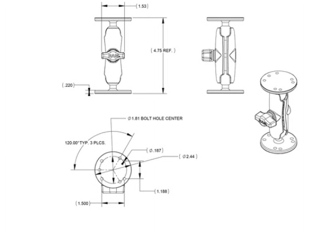 RAM® Universal Double Ball Mount with Two Round Plates