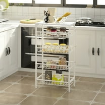 LENLN Slim Storage Rack, 5-Tier Narrow Storage Shelves with Wood Top, 8.7 Inches Deep, Metal Frame,Organization and Storage,for Kitchen, Dining Room, Living Room, Home Office, Rustic Brown and White