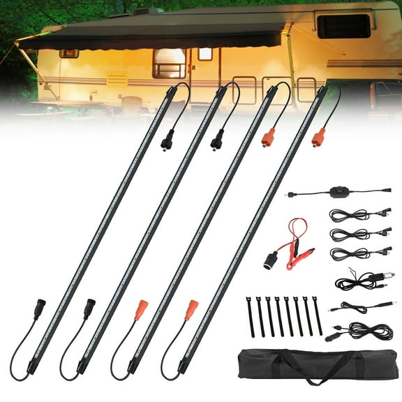 12V LED Interior Light Bar Kit Dimmable IP67 Waterproof Camping String Lights, Aluminum Magnetic Mount Exterior Lights,Portable Lighting for RV, Camping Tent Car Trailer Boat (4 Pack)