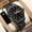 All black steel belt, variant on Men's watch with transparent back, hollow quartz design, dual calendar, diamond-shaped case, luminous, waterproof, fashionable men's wristwatch, trendy