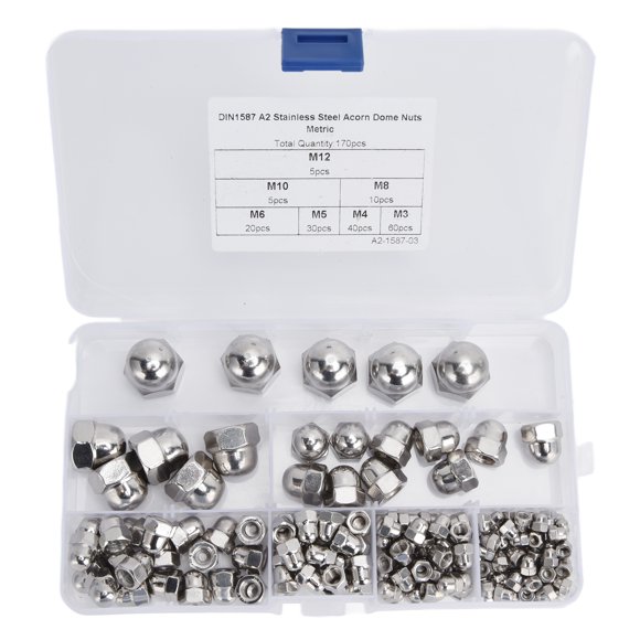 Acorn Nuts Assortment Kit,170Pcs Acorn Nuts Dome Acorn Nuts Stainless Steel Caps Nuts Expertly Crafted