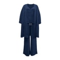 thumbnail image 5 of LEKWK Womens Summer Outfits 3 Piece Open Front Long Cardigan V Neck Sleeveless Tank Top and Drawstring Wide Leg Pants Casual Beach Vacation Lounge Sets, 5 of 6