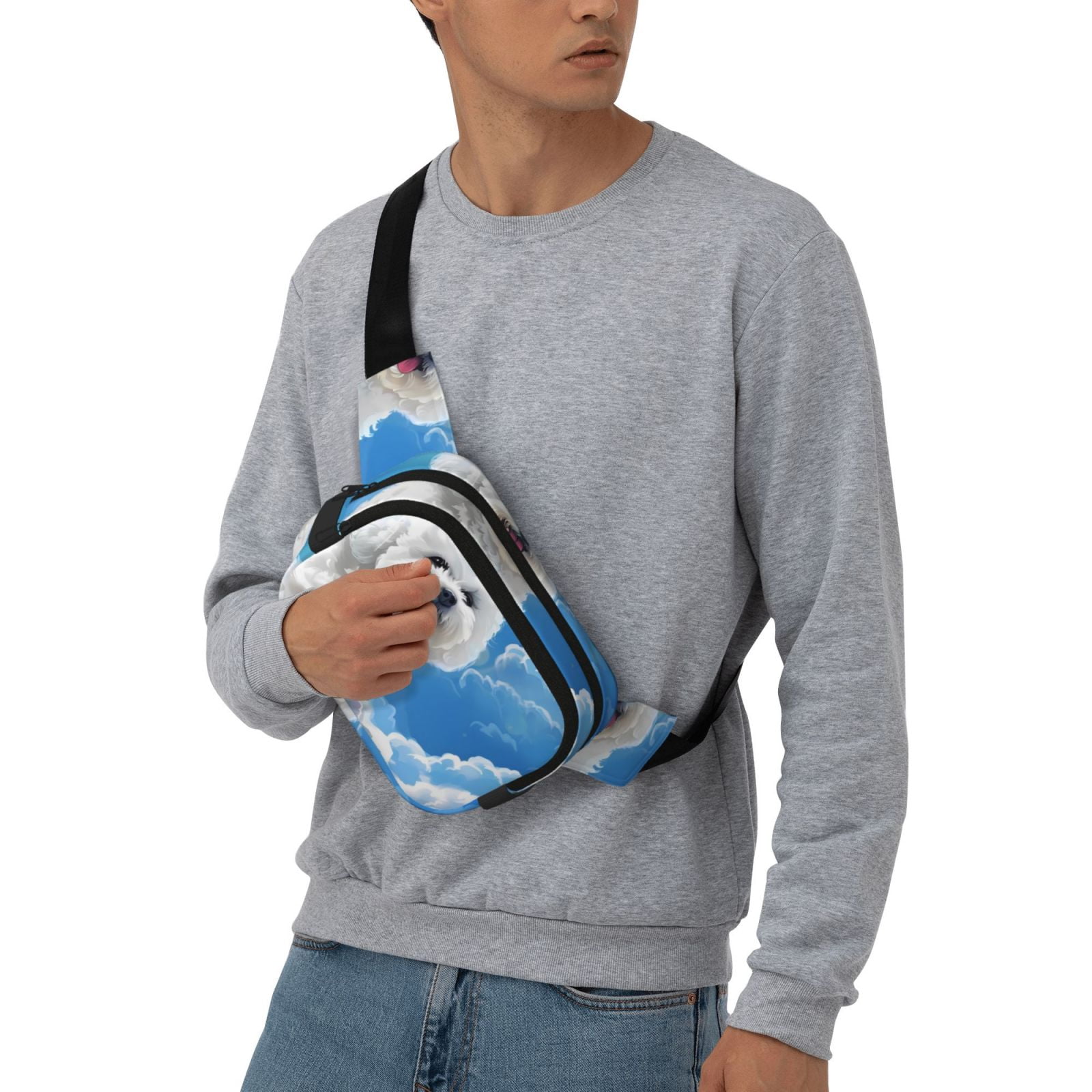 Hirioo Cute Cloud Bichon Frise for Double Layer Waist Bag Adjustable Fanny Pack For Travel Running Hiking