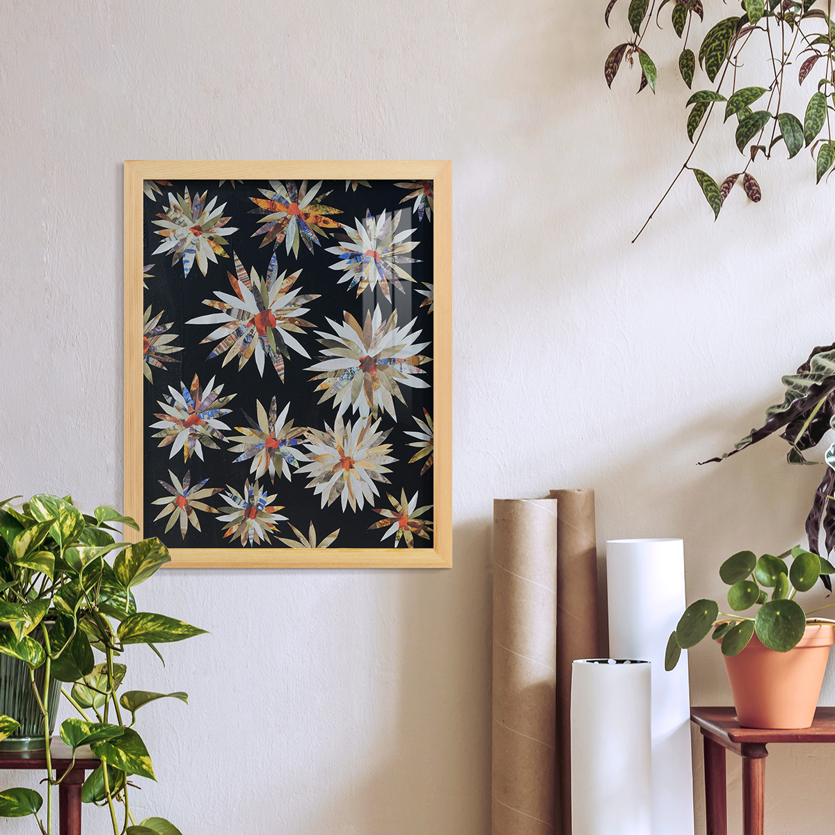 Starburst Too II - Framed Print w/glass - Natural Wood