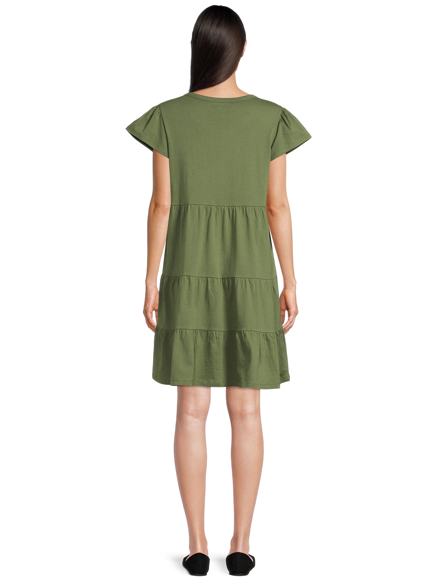 Time and Tru Women's Short Sleeve Tiered Knit Dress, Sizes XS-XXXL