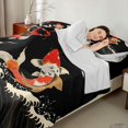 thumbnail image 4 of Manfei Traditional Koi Full Size Sheets for Girls Women, Blossom Wave Bed Sheets, Black Red White 4pcs, 1 Flat Sheet, 1 Fitted Sheet and 2 Pillowcases, 4 of 6