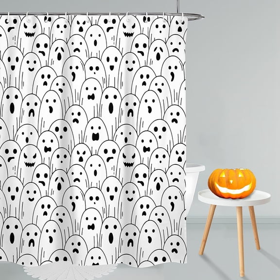 Halloween Shower Curtain, Halloween Ghost Spooky Shower Curtains for Bathroom, Halloween Home Decor Waterproof Fabric with Hooks 72x72 Inch