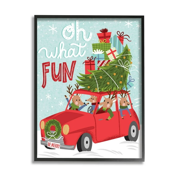 Stupell Industries Oh What Fun Holiday Car Graphic Art Black Framed Art Print Wall Art, Design by Arrolynn Weiderhold
