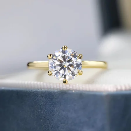 Round Cut 1.5Ct Moissanite Women's Engagement Ring 14K Yellow Gold Plated