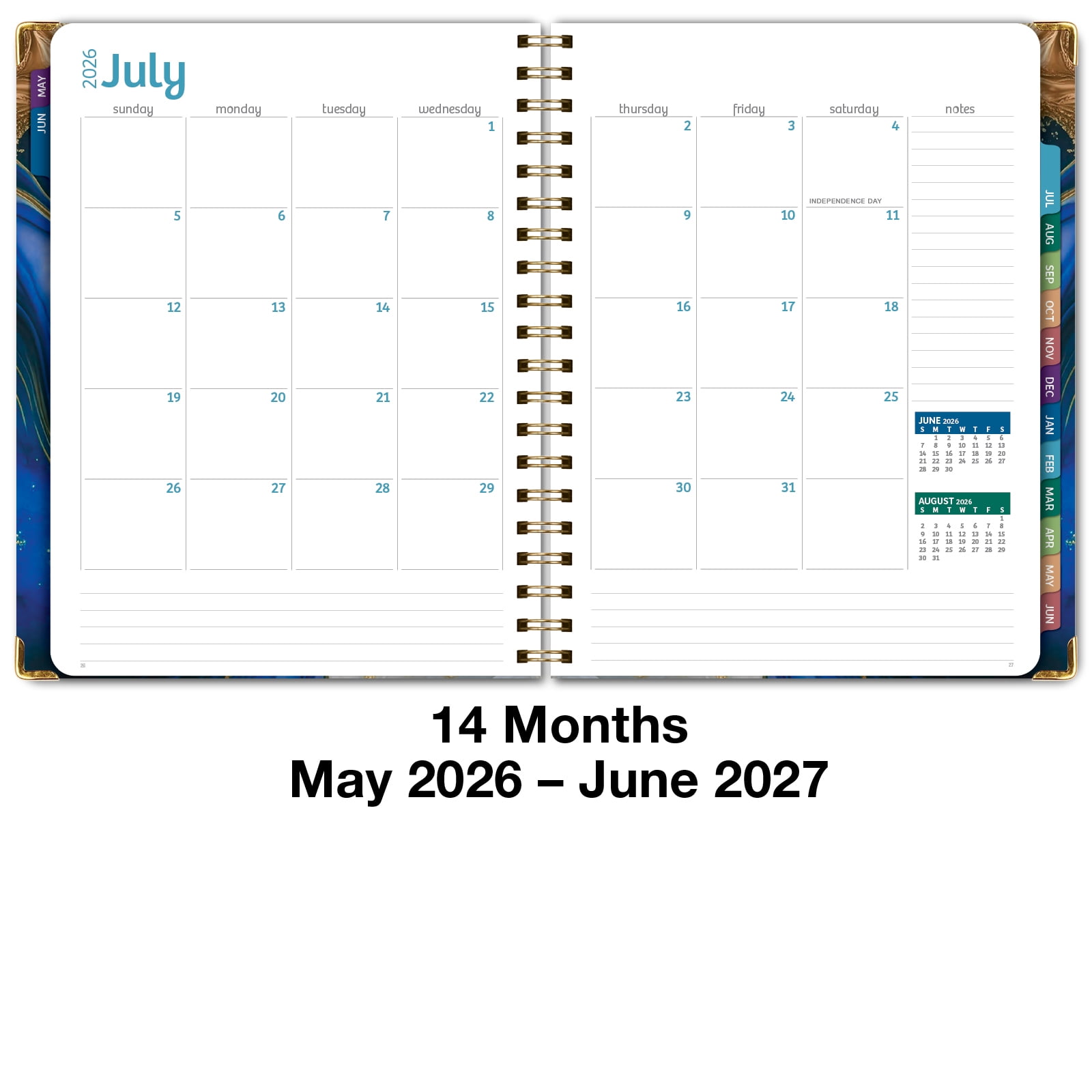 2026-2027 Excello Brands 8.5" x 11" Academic Year Hardcover Fashion Planner, Weekly/Monthly, 14 Month, Dark Blue Marble