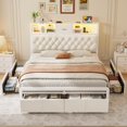 thumbnail image 6 of Queen Size Bed Frame with 6 Storage Drawers and Headboard, LED Lights,Charging Station,Velvet Upholstered Queen Platform Bed No Noise, No Box Spring Needed, Easy Assembly, Beige, 6 of 8