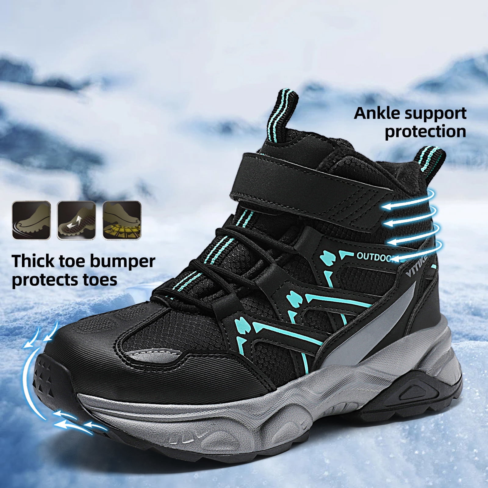 FANGFIUP Boys Snow Boots Winter Waterproof Antiskid Boots Hiking Outdoor Shoes Booties for Unisex Kids (Little Kid/Big Kid)