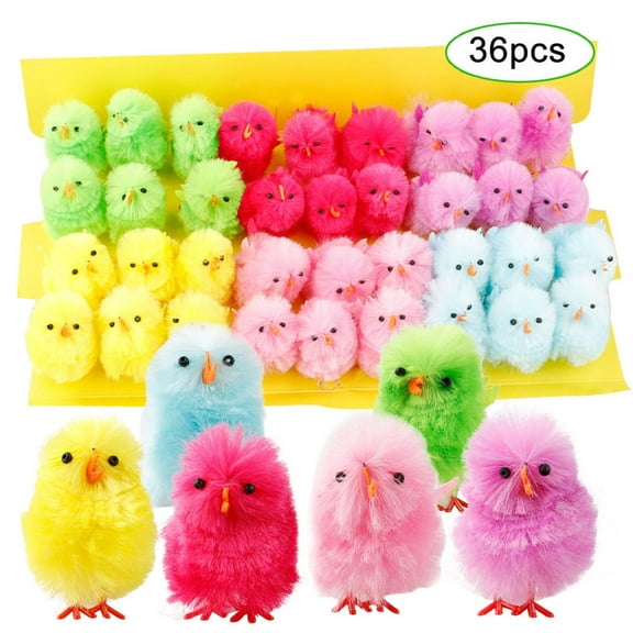 36Pcs Mini Chicks Set, Plush Animal Toy, Lifelike Chicken Figurine, Assorted Colours Baby Chicks for Party Favors, Easter Bonnet, Home Decoration