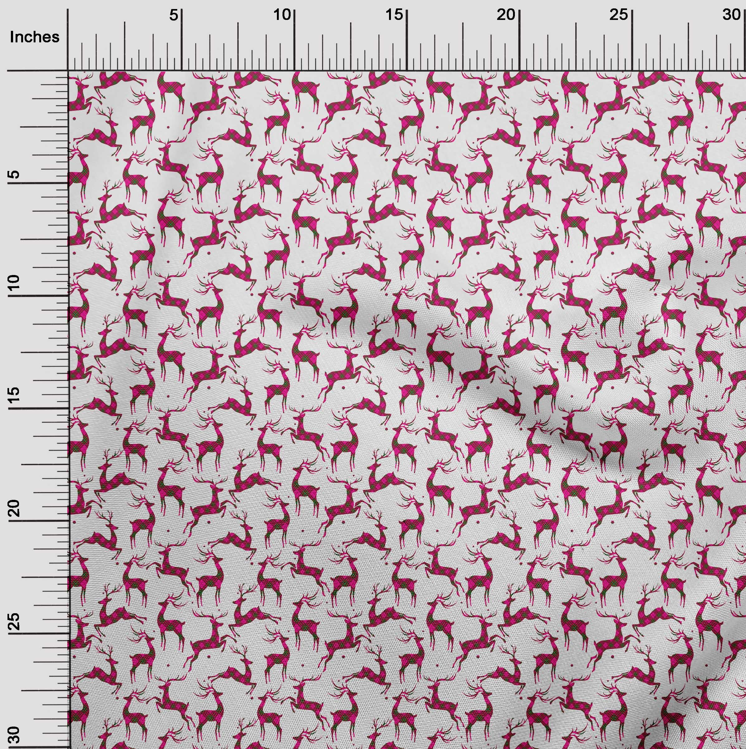 oneOone Cotton Poplin Twill Fuschia Pink Fabric Christmas Reindeer Lumberjack Diy Clothing Quilting Fabric Print Fabric By Yard 56 Inch Wide