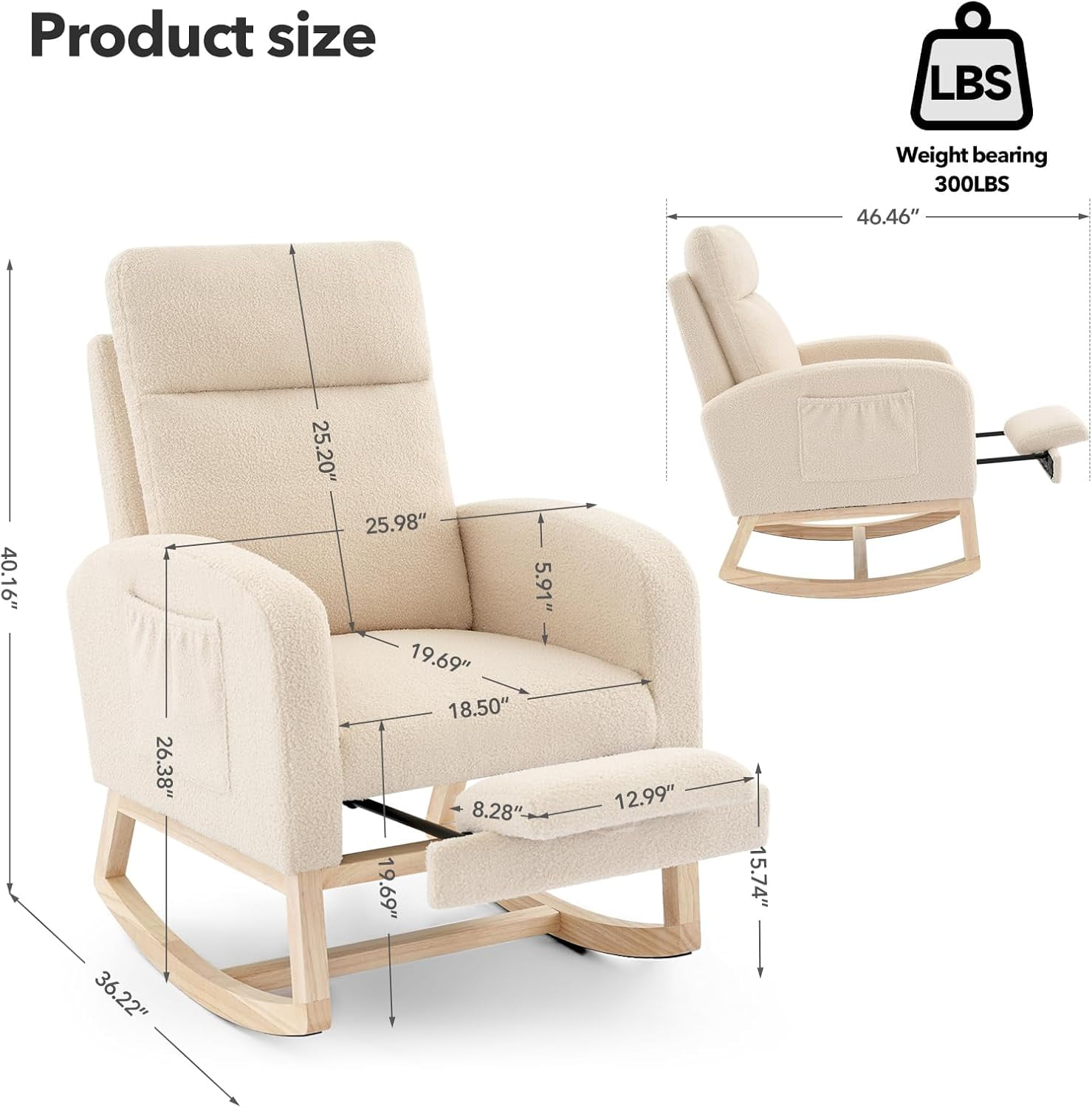 Modern Rocking Glider Chair with Adjustable Footrest, Plush Upholstered Nursery & Living Room Recliner