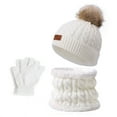 thumbnail image 4 of Baby Winter Beanie Hat Scarf Glove Set Knitted Beanie Cap Pom Pom Neck Warmer Scarf and Mitten Gloves Fleece Lined for Kids Baby Toddler, White, 4 of 5
