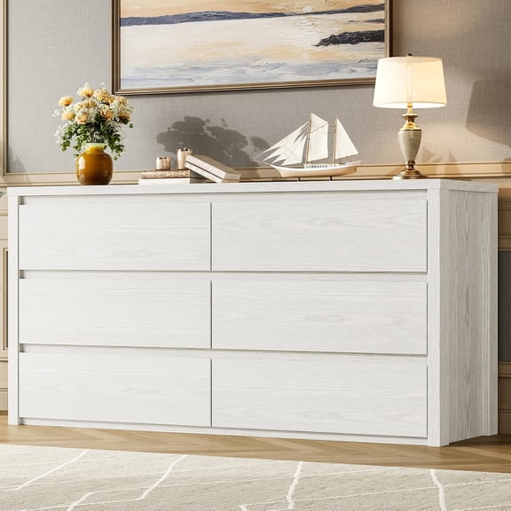 6 Drawer Dresser for Bedroom, Wide Wood Chest of Drawers Handle Free, Large Modern Dresser Storage Cabinet for Living Room