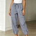 thumbnail image 5 of VBVC Women's Y2K Gingham Drawstring Jogger Pants , Casual Plaid Lounge Pants For Women , Ladies' Button Hem Trousers with Pockets, Navy , S-2XL, 5 of 7
