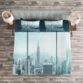 thumbnail image 3 of Ambesonne New York Quilted Bedspread Set 3 Pcs, Urban Modern City, King Size, Sky Blue, 3 of 3