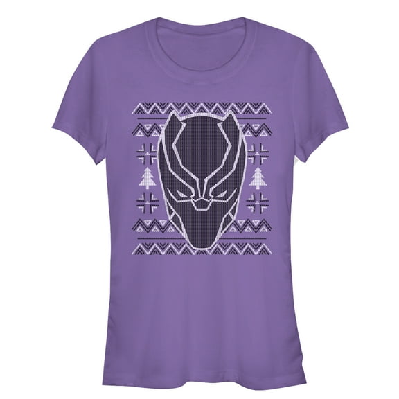 Junior's Marvel Ugly Christmas Panther Mask Graphic Tee Purple 2X Large