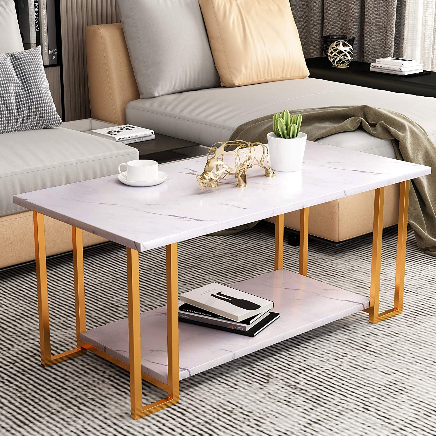 Details about   Coffee Table Accent Cocktail Table White Waterproof Top Living Room Furniture 
