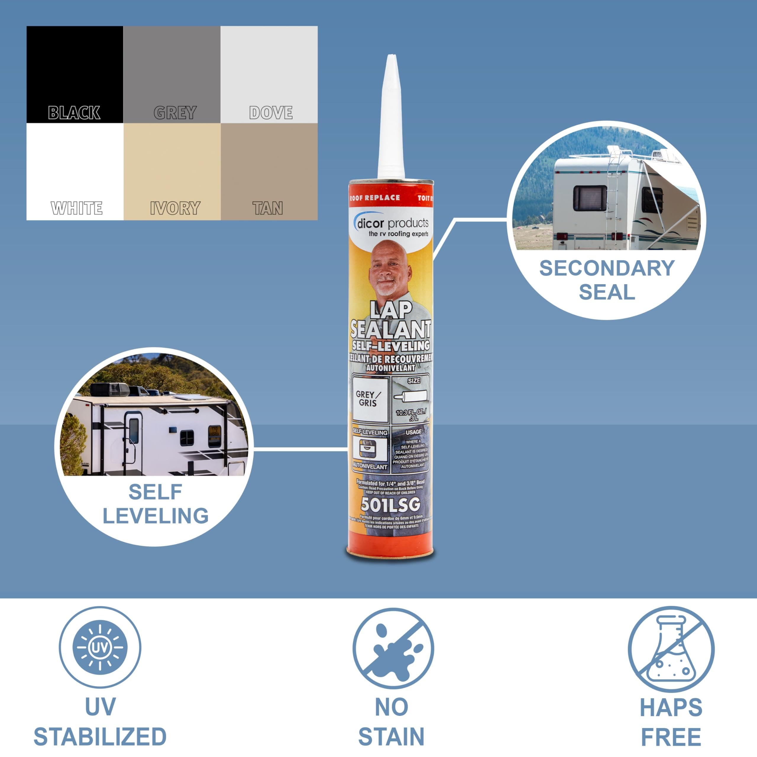 Dicor 501LSG-1, Gray Self Leveling Lap Industrial Sealant, 1 lb 10.3 oz