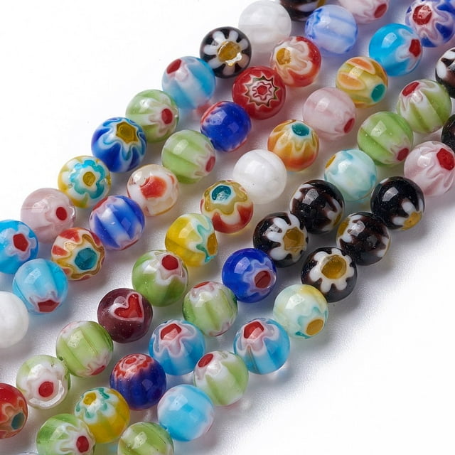 1Strand Handmade Millefiori Glass Round Bead Strands Mixed Color 6mm Hole: 1mm about 65~66pcs/strand 14.5 inch