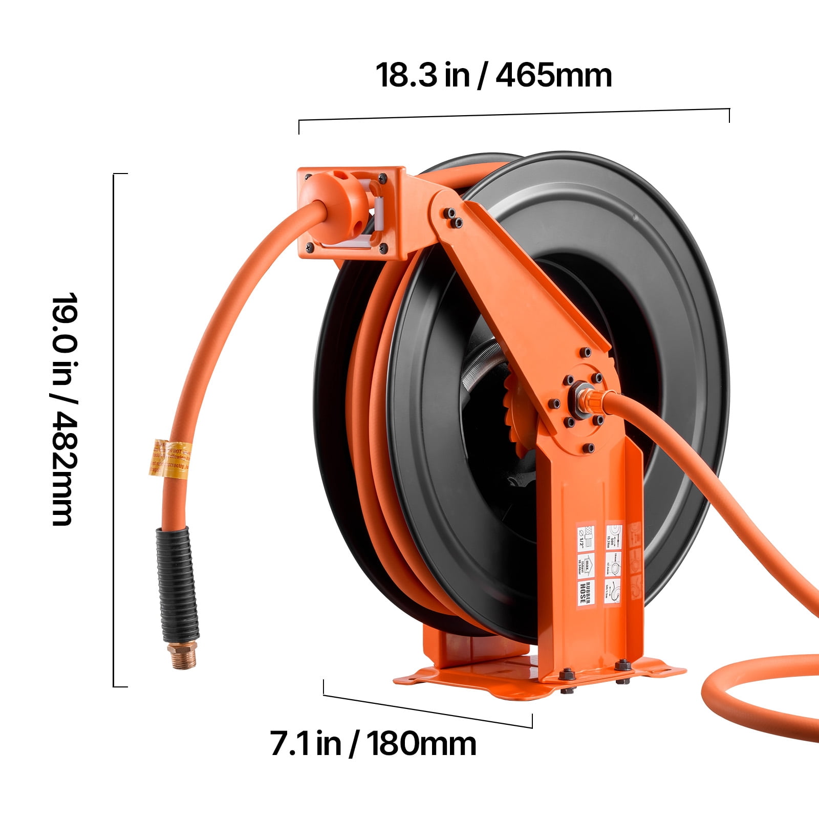 KFFKFF Retractable Air Hose Reel, 1/2 Inch x 50 FT Rubber Hose, 300 PSI Max Pressure, Auto Rewind Compressor Hose Reel with 5 ft Lead-In, Wall/Ceiling Mount, Durable Steel Double Arm