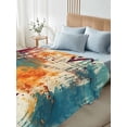thumbnail image 4 of Boho Orange Teal Red King Size Flat Sheet, Wrinkleproof & Fadeproof Cooling Flat Bed Sheet Only, Modern Abstract Splashing Art Breathable Soft Bedding Top Sheets 105 x 98 Inches, 4 of 8