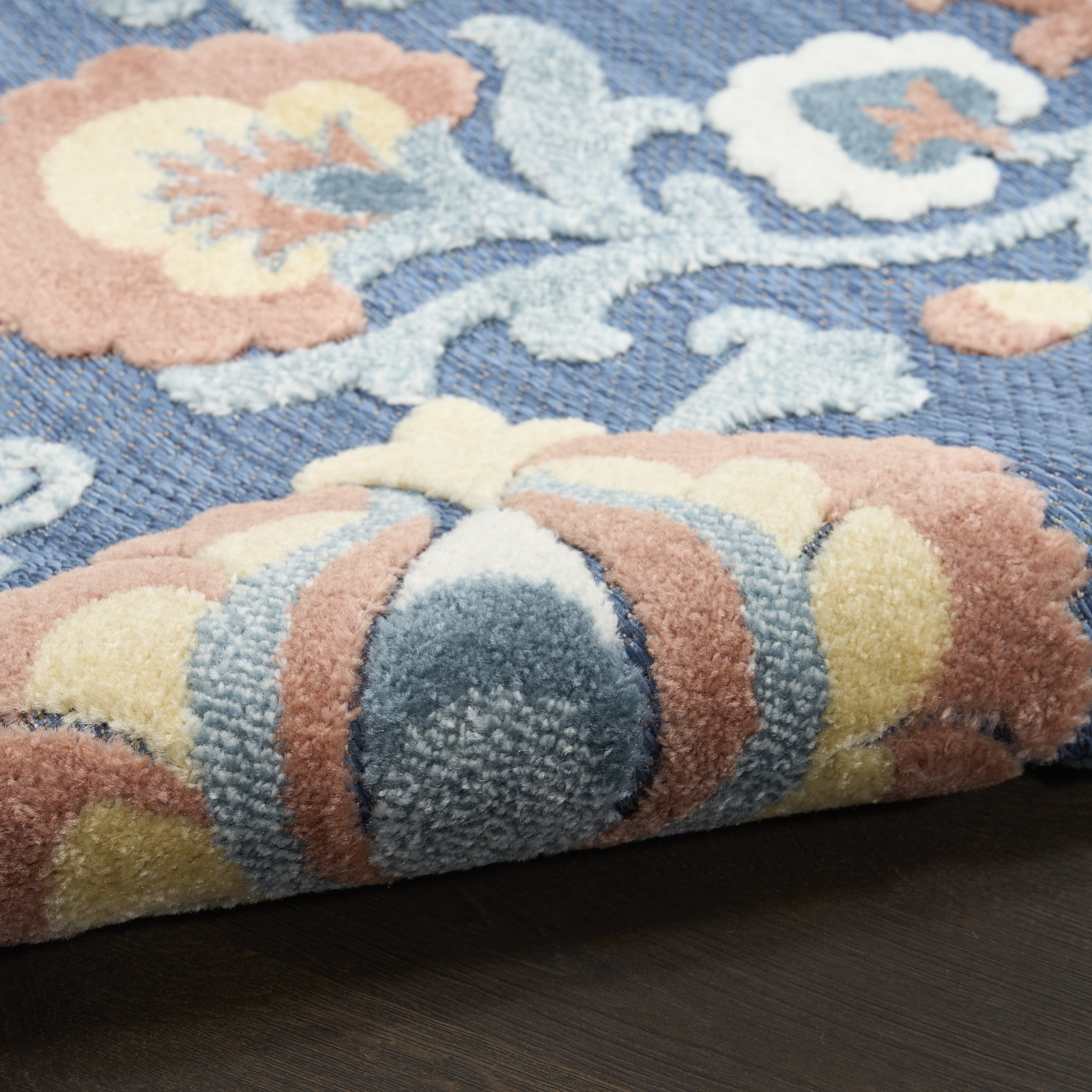 Nourison Aloha 9' x 12' Blue Rose Farmhouse Rug