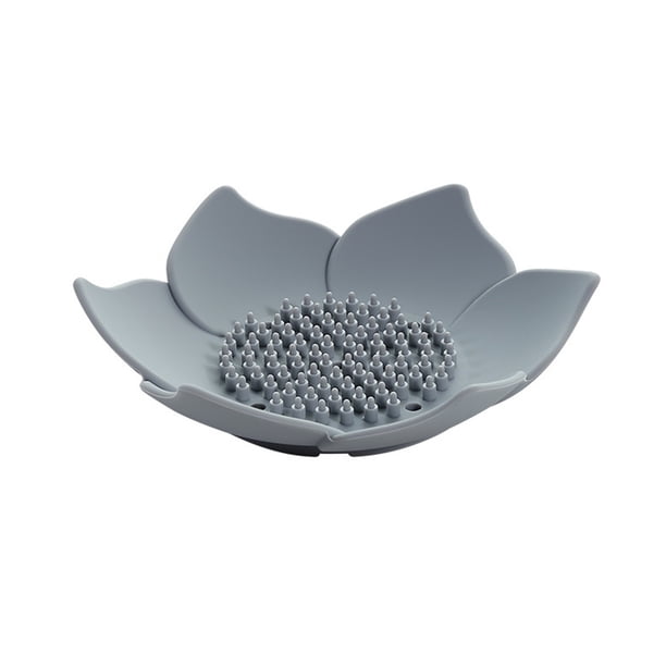 Moyic Adhesivos para soporte de jabón, soporte de drenaje de ilicona, punzón de almacenamiento en forma de flor, organizador de caja de jabón Juegos de accesorios de baño gris Moyic HA003269-01