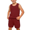 thumbnail image 3 of Lumosvexa Girls Outfit Sets 2 Piece Sleeveless Tank Tops and Elastic Waist Shorts Kids Summer Daily Comfort Clothes Wine Size 10, 3 of 8