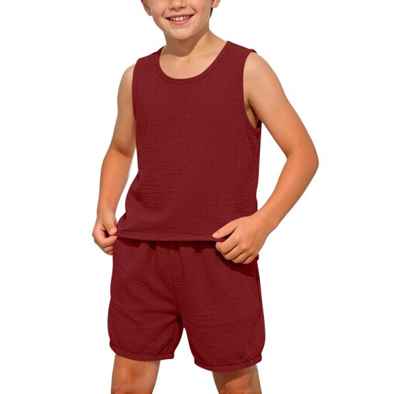 Floleo Kids Boys Girls Solid Color Sleeveless Tank Top and Shorts Set Casual Summer 2 Piece Outfit for Daily Play School Wear