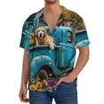 thumbnail image 3 of Honeii 's Vintage Pickup Sunflower Dog for men's short-sleeved button-up collared shirt featuring a pocket, perfect for beach vacations, and travel adventures., 3 of 5