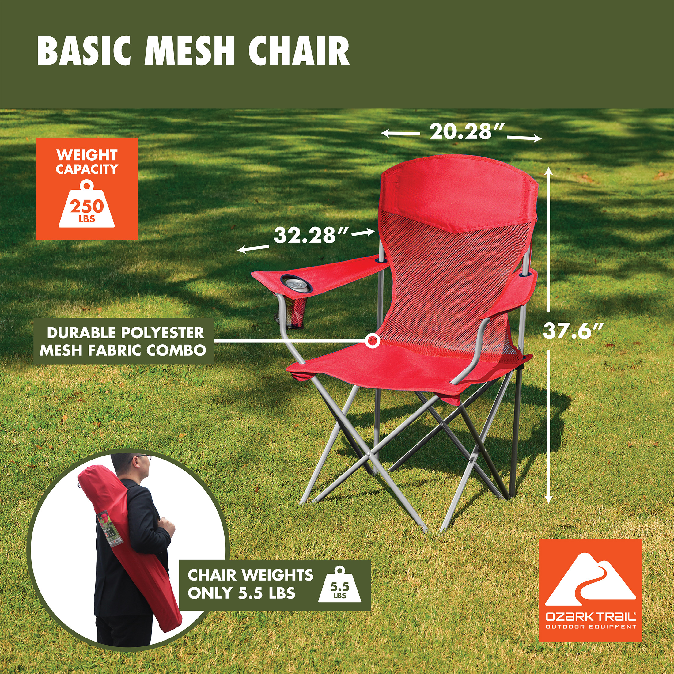 Ozark Trail Basic Mesh Quad Camping Chair, Red photo 4