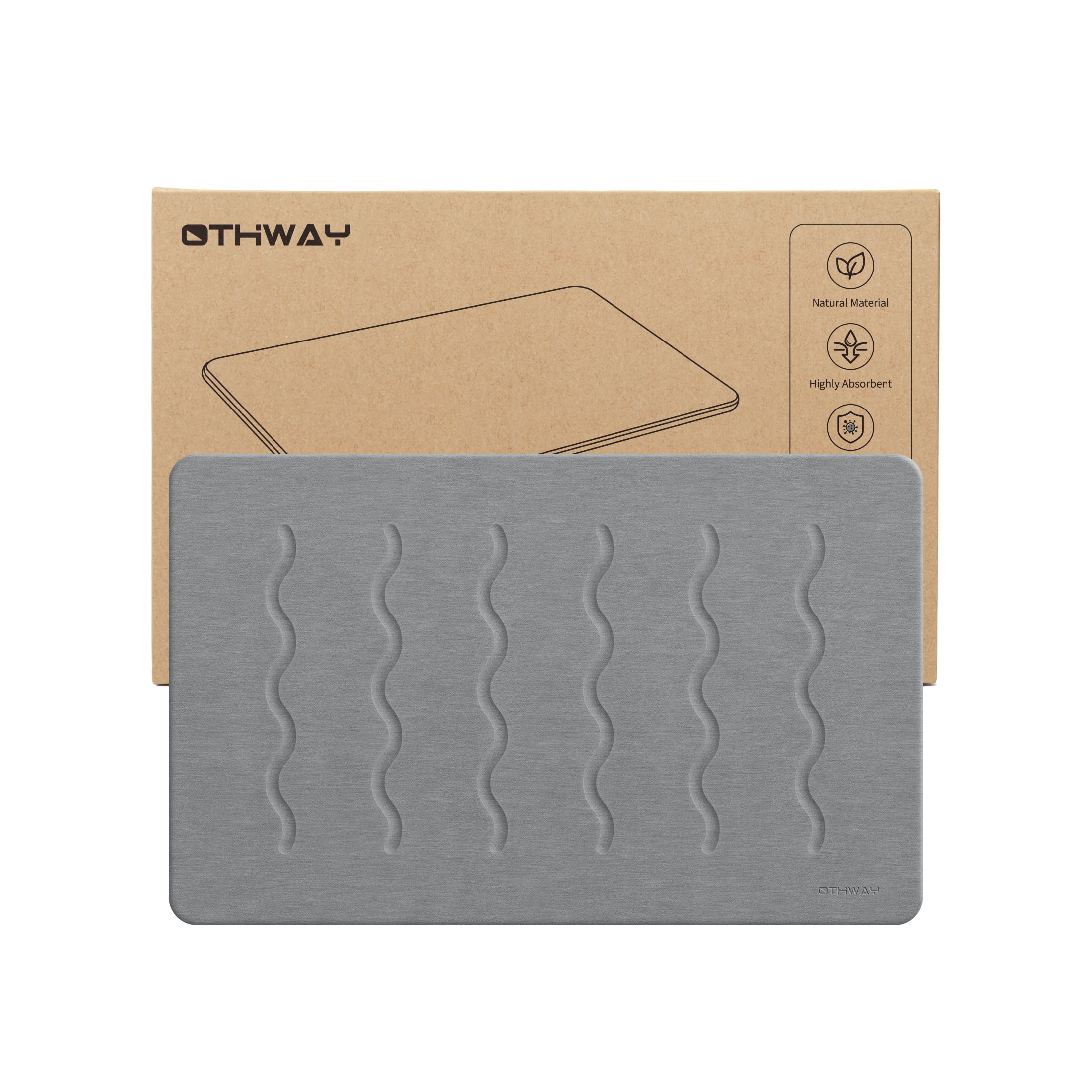 OTHWAY Large Stone Bath Mat, 32"x 20" Diatomaceous Earth Bath Mat for Bathroom, Quick Drying Long Bath Mat Stone Absorbing, Non-Slip Diatomite Hard Stone Shower Mat Instant Dry (Dark Grey)